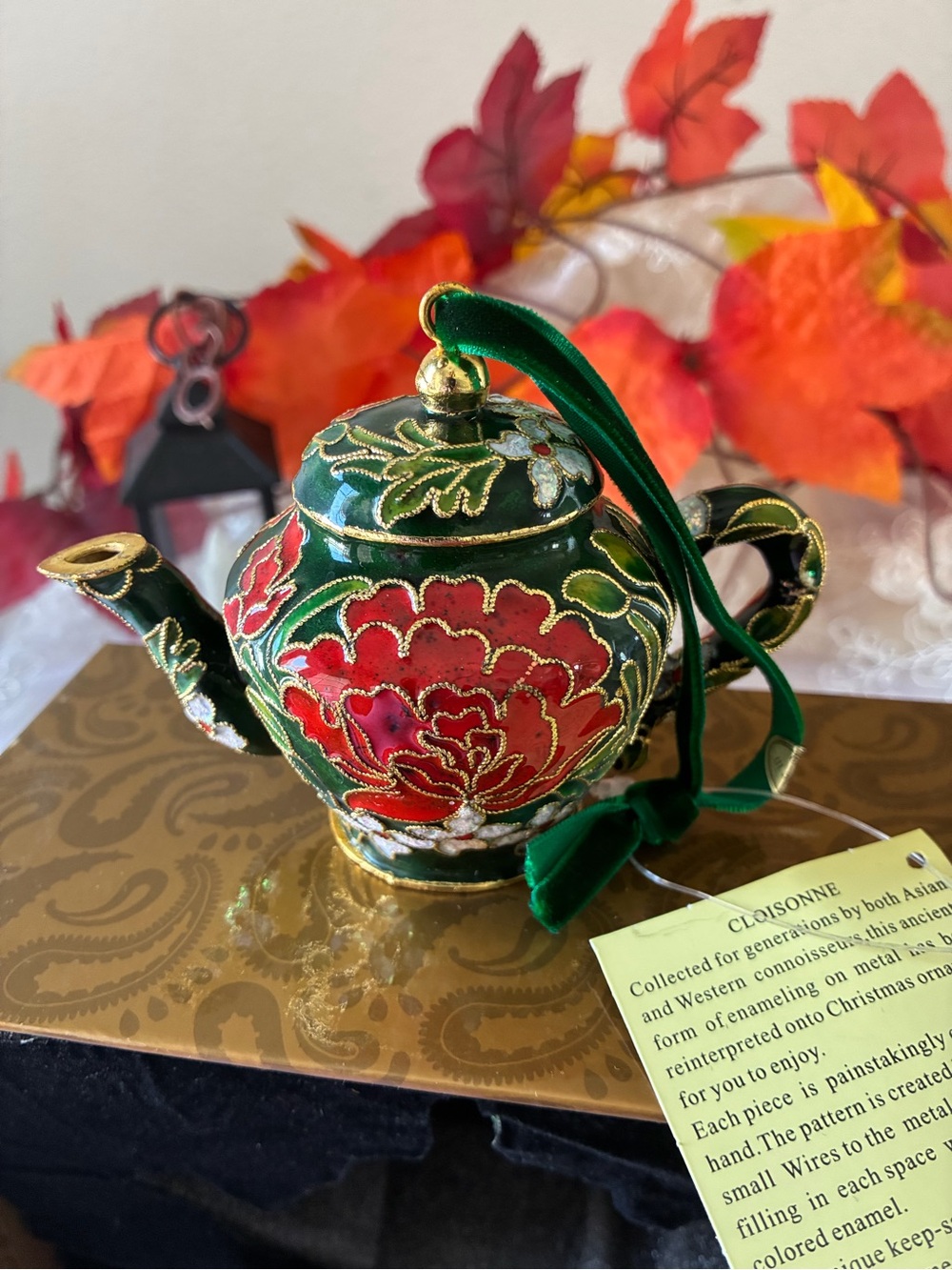 Green & Red Cloisonné Teapot Ornament